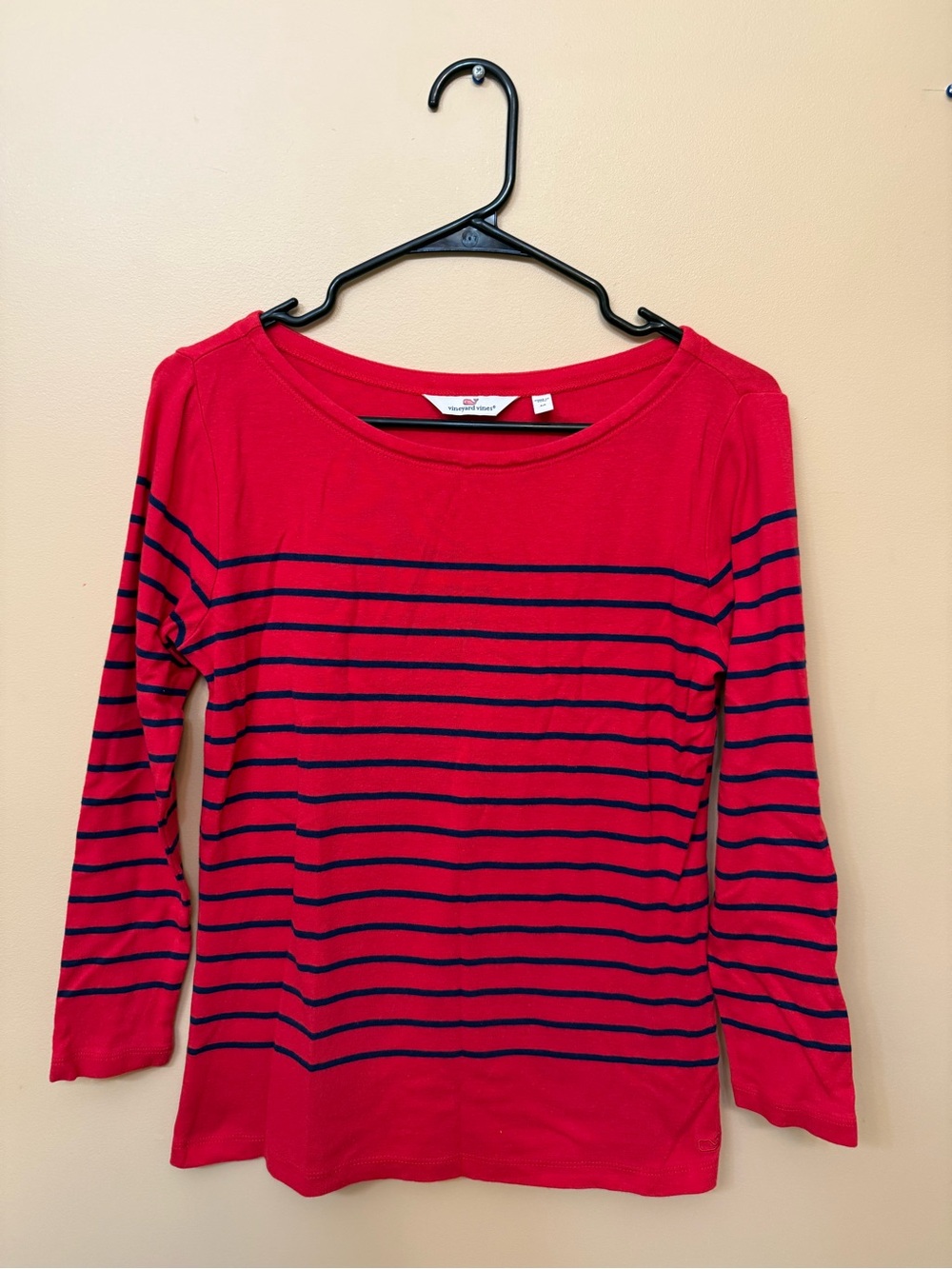 Vineyard Vines Red Long-Sleeve Stripe Boatneck Top